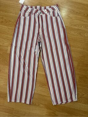 High-Waist Striped Pants - Rust, White & Blue